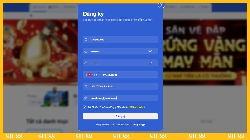 Hoàn tất thông tin vào form